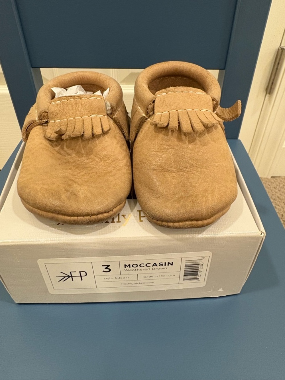 Freshly Picked Moccasin Weathered Brown baby’s size 3 made in USA